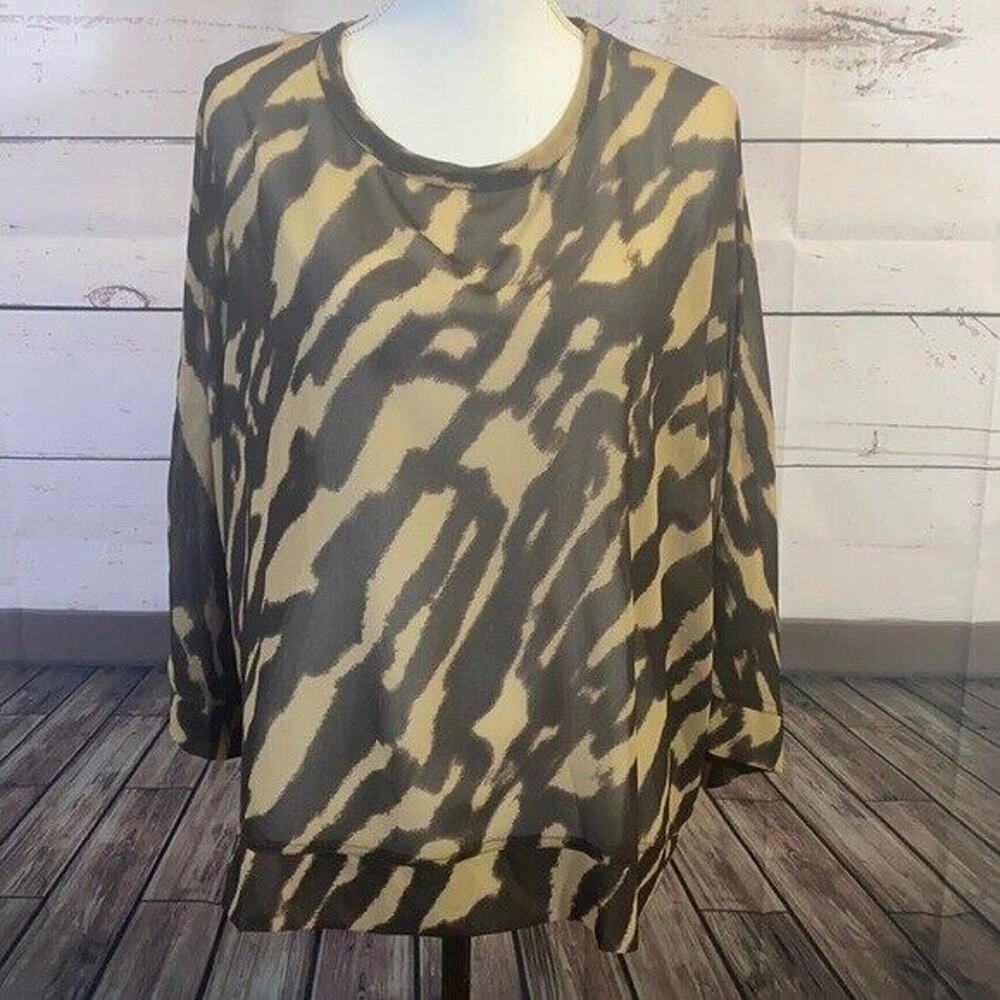 Ruby Ribbon Shirt Womens Large Brown Effortless Semi Sheer Blouse Animal Print